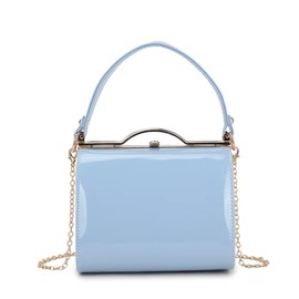 Patent Clutch Bag, LeahWard Women's Top Handle Clutch Bag, Chain Strap Cross Body Bag, Handbag Wedding Evening Bags 16688 (Serenity)