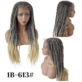 Knotless Cornrow Braided Wig For Black Women Soft Lace Micro Braiding Wig Baby Hair Box Braids Wigs Light Weight Curly Synthetic Braid Wig For Women (#1B/613T-#Black/BlondeT)