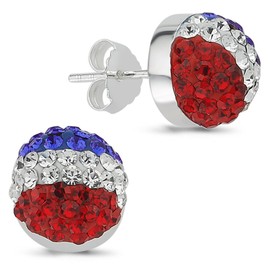 Vinani Unisex Stud Earrings 925 Sterling Silver France Flag Tricolour Blue White Red Zirconia Stones Football World Cup 2022 Earrings Flag 2OFF, Sterling Silver, Cubic Zirconia