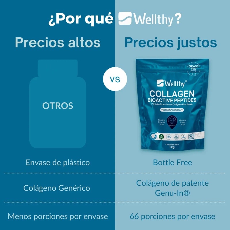 Péptidos Bioactivos De Colágeno Hidrolizado 1kg Wellthy Sin Sabor