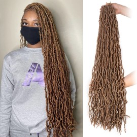 Leeven Black Soft Locs 36 Inch Distressed Faux Locs Crochet Braids Hair 7 Packs Pre-looped Natural Butterfly Locs Super Long Goddess Locs Extended Curly Wavy Synthetic Hair for Women #1B
