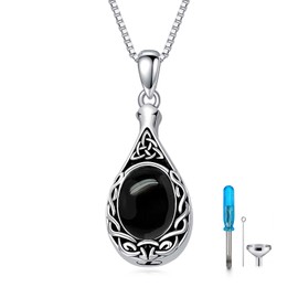 Flpruy Celtic Teardrop Cremation Jewelry Urn Necklace - Sterling Silver & Black Onyx - Unisex Memorial Keepsake for Ashes, Hair or Perfume