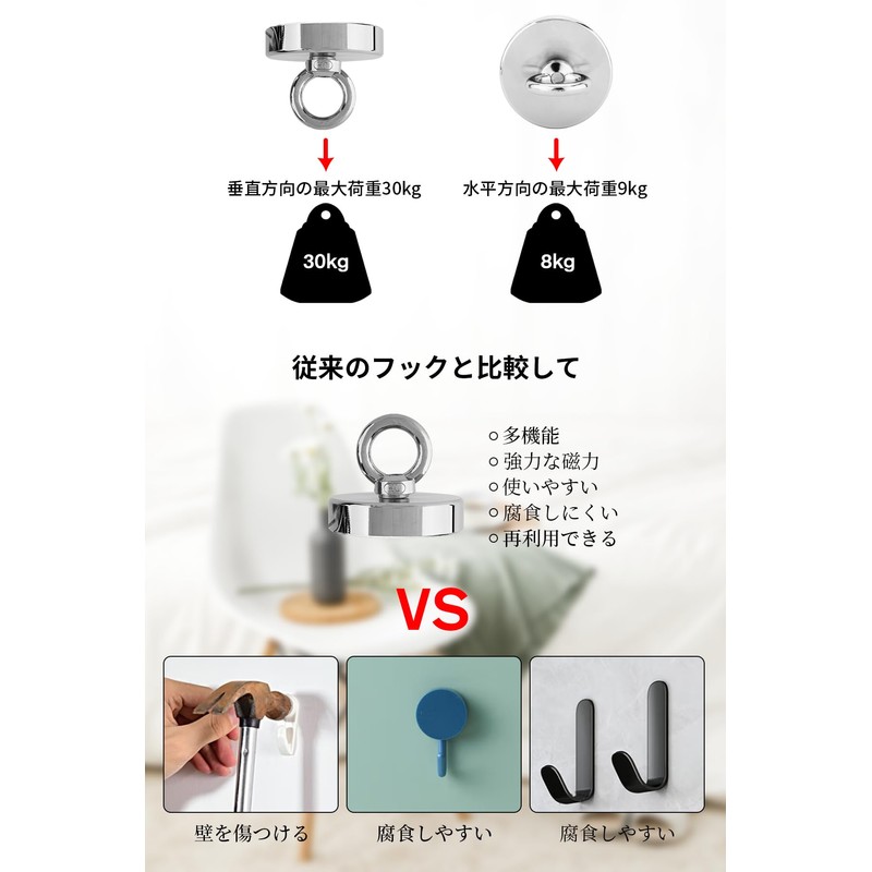 YESCUT Super Strong Magnetic Hook with Carabiner Magnet (Set of