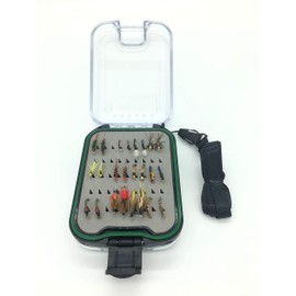 BestCity Small waterproof double sided smart fly box with lanyard PLUS 24 Fly Selection Nymphs, Wets & Buzzers for trout