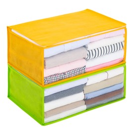 Astro 619-31 Storage Case, For Clothes, Orange, Yellow Green, 2-Piece Set, Non-woven Fabric, Storage Bag, Garment Case, Storage Box, Soft Case, Folding, Clear Window Included