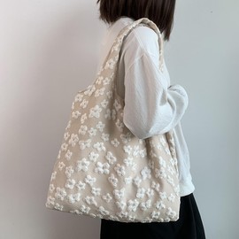 Lutesa Women's Tote Bag, Shoulder Bag, Floral Pattern, Canvas, Handbag, Casual Bag, A4, Fashionable, Work or School Commute, Lightweight, Large, Khaki