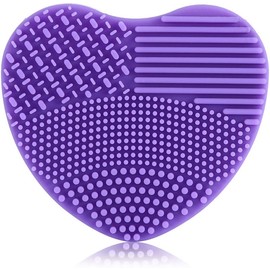 Limpiador de brochas de maquillaje de silicona, guante de corazón, limpieza de tablero cosmético, depurador de lavado para eliminación de polvo, residuos de maquillaje para el hogar, regalo (Lavender Purple)