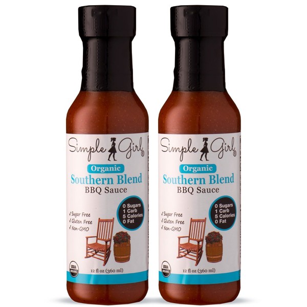 Simple Girl Organic Southern Blend Sugar Free BBQ Sauce - 2 Bottles - 12 Oz - Liven Up Your Healthy Diet! - Certified Organic - Kosher - Gluten Free - Fits Keto Diet or Low Carb Diet