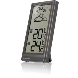 Bresser Meteo Temp Wireless Weather Station with Outdoor Sensor, Thermometer with Temperature Display for Indoor and Outdoor Use, Weather Forecast, with Fold-Out Base and Wall Mount, Grey