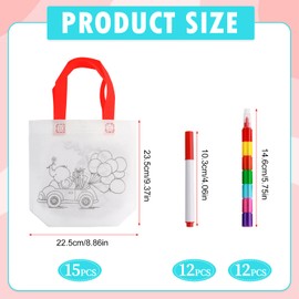 VINEST 15Pcs DIY Graffiti Bags, Non-Woven Party Bags for Kids Party, Colour Your Own Kids Party Bags, Reusable Colouring Bag with 10 Stacking Crayons, Arts Crafts for Birthday Christmas DIY Gifts