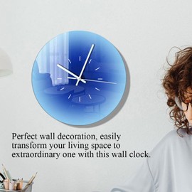 Sunset Wall Clock Battery Operated Blue Ocean Wall Clock Acrylic Round Tabletop Clock Decorative Hanging Clock Silent Non-Ticking Wall Clock for Living Room Bedroom