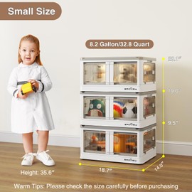 BROVIEW V5 8.2 Gal Closet Organizers and Storage, 3 Pack Plastic Storage Bins with Lids and Wheels, 5-Opening Stackable Collapsible Storage Containers with Doors, Folding Shelf Cabinet for Home Dorm