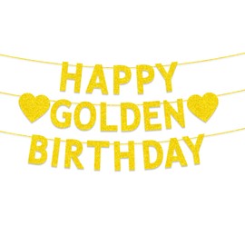 Golden Birthday Party Decorations for Men Women, Gold Glitter Happy Golden Birthday Banner Party Decorations Supplies