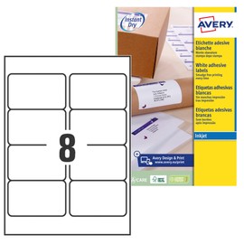Avery Printable, Customisable Parcel Shipping Labels, Inkjet Printers, 8 Labels Per A4 Sheet, 200 Labels, Quickdry (J8165), Multi