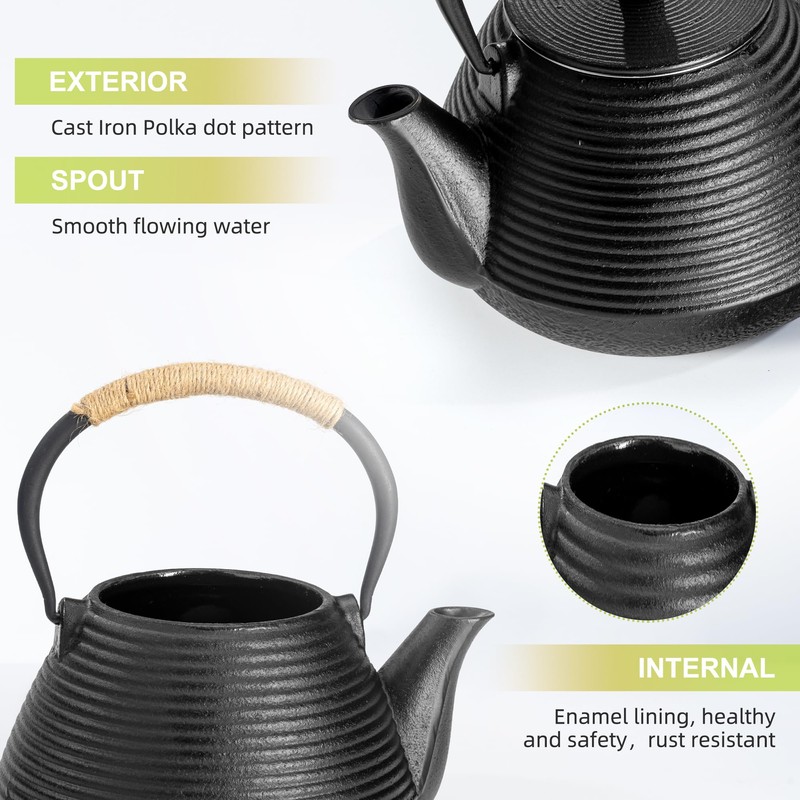 suyika Japanese Tetsubin Tea Kettle Cast Iron Teapot with Stainless