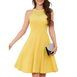 Yellow Short Vintage Cocktail Wedding Guest Bridesmaid Summer Dress Lace Halter Elegant Swing Prom 2024 Dress Yellow L