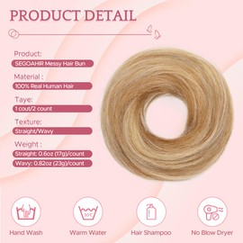 SEGOHAIR Hair Bun 100% Human Hair Natural Stright Messy Bun Hair Piece with Elastic Scrunchie for Women & Girls- 2 PCS Golden Brown Mix Bleach Blonde