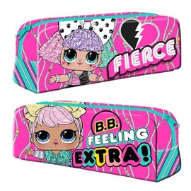 TDL LOL Surprise! Fierce & Extra Pink Pencil Case – Glitter Design with Cute Characters for Kids, Perfect for School Supplies, Makeup, and Accessories