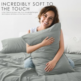 OnlySet 4Pcs Organic Linen Sheets California King Size, 100% French Linen from Normandy, Breathable Earl Gray Cal King Sheet Set with 16 Inch Deep Pocket, 1 Flat Sheet, 1 Fitted Sheet, 2 Pillowcases