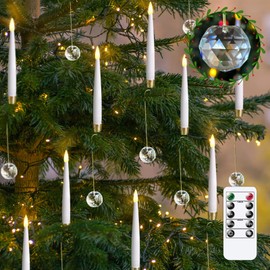 Mavandes LED Taper Candles with Clear Crystal Ball Hooks, Remote Timer White 12pcs Plastic Flameless Candlesticks Flickering Battery Operated Warm Light for Home Party Decor Indoor (0.5" x 6")