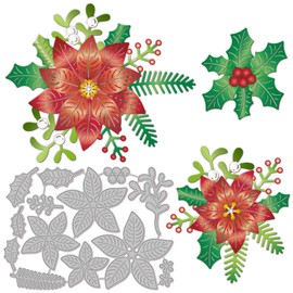 GLOBLELAND Christmas Overlay Poinsettia Cutting Dies for DIY Scrapbooking Metal Layered Poinsettia Flower Leaf Die Cuts Embossing Stencils Template for Paper Card Making Decoration Album