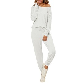 FIOPHY Cozy 2 Piece Lounge Sets for Women Sweatsuit Pajamas Outfits Long Sleeve Tops and Joggers Loungewear Set White 2XL