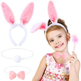 CIYIN Rabbit Ears Costume, Rabbit Ears Headband, Rabbit Tail Plush, Bow Tie, Pink Children, Rabbit Costume Children, Bunny Costume, for Easter, Carnival, Cosplay Party