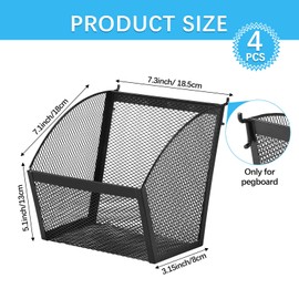 Skybooly 4 Pack Pegboard Baskets Metal Wire Storage Basket Hanging Wall Mount Bins Containers Accessories for Office Workshop Organizing Tools Stationery (Black,7.3 Inch)