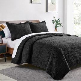 Love's cabin Quilts for Queen Bed Black Bedspreads - Soft Bed Fall Quilt Lightweight Microfiber Bedspread- Modern Style Coin Pattern Coverlet for All Season - 3 Piece (1 Quilt, 2 Pillow Shams)
