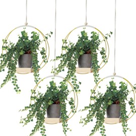 Geelin 4 Pack Plant Hanger with Wood Base Hanging Window Planter Boho Macrame Hanging Plant Holders for Indoor Outdoor Window Wall Ceiling Home Decoration, Pot & Plant Not Included (Gold)