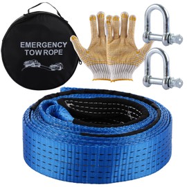 AKOLAFE Tow Rope Heavy Duty 4x4 Accessories 5M Tow Strap 8 Tonne Towing Rope With Reflective Strips, 2 Anti-Proof Gloves, 2 Shackles Ropes for Car, Vans, Boats