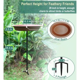 Garbuildman 28 inch Lightweight Birdbaths Antique Decoration Detachable Birdfeeder & Bird Bath for Outdoor Garden, Oblong Chocolate