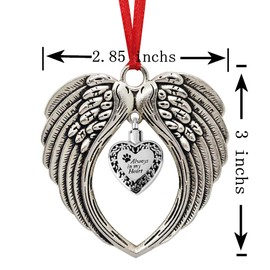 JUPPE Angel Wings Christmas Ornaments for Christmas Tree - Half of My Heart is in Heaven - Double Sided Memorial Ornament for Loss of Loved One - Luxurious Silk Ribbon (Silver -1)