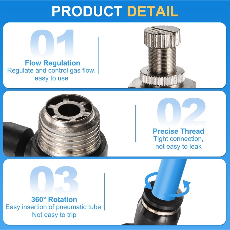 sourcing map 3pcs Air Flow Control Valve 6mm Tube OD