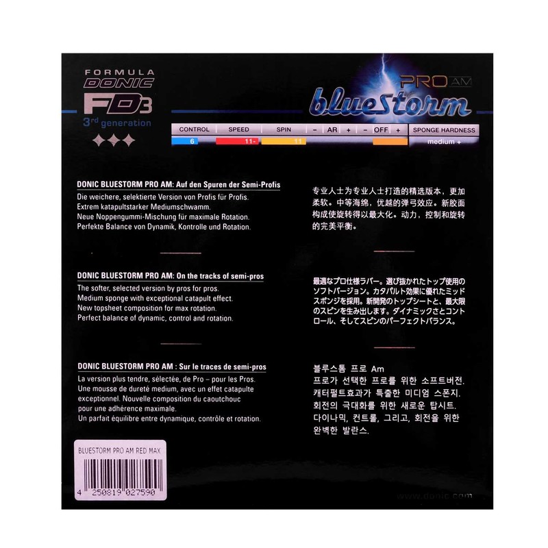 Donic Bluestorm Pro AM Table Tennis Rubber (Max, Red)