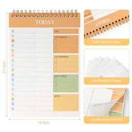 JUNART Daily Planner Notepad,8.5 "×5.7" To Do List Notepad Spiral Bound, Clear Cover Portable Daily Planner for Students,Commuters,Office,Home(Orange)