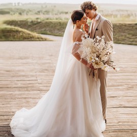 Amaxiu Long Bride Wedding Veil, 118 Inch Cathedral Length Bridal Veil Polyester Floor Veil 1 Tier Drop Veil with Alloy Comb