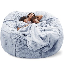Giant Bean Bag Chair Cover(No Filler),Oversized Round Soft Fluffy PV Velvet Washable Lazy Sofa Bean Bag Bed Cover for Adults, Living Room Bedroom Furniture Outside Cover (Snow Gray, 5FT)