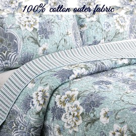Cozy Line Home Fashions Jasmine Floral 100% Cotton Reversible Quilt Bedding Set, Coverlet Bedspread (Porcelain Vase, Queen - 3 Piece)