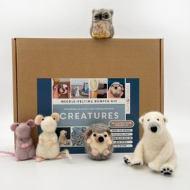 Bergin & Bath Needle Felting Bumper Kit - Creatures: Arts Craft Kit for Adults - Polar Bear, Mice, Hedgehog, Owl, A Premium Starter Set. Learn to Make Sweet Animals.