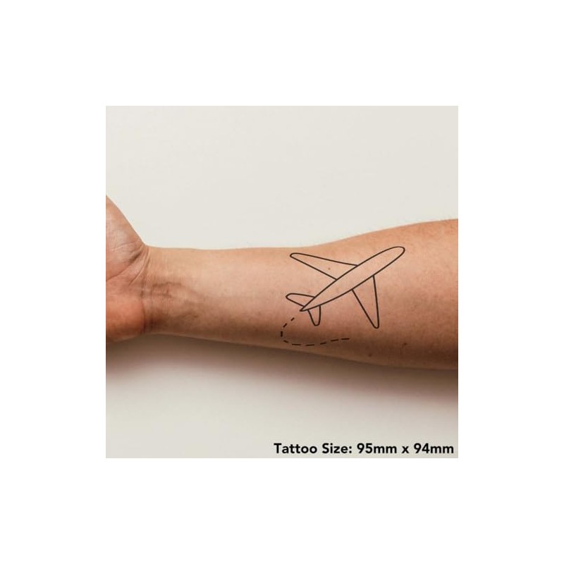 'Travel Airplane' Temporary Tattoo - Water Resistant, Skin-Safe, Non-Toxic Transfer
