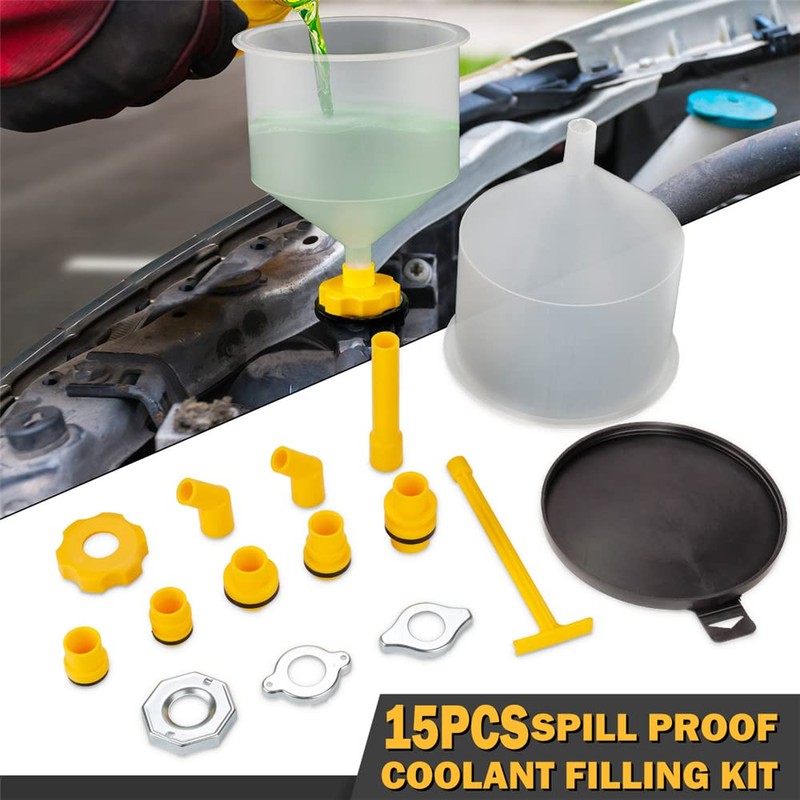 Eacam No-Spill Coolant Funnel Kit - 15Pcs Radiator Funnel Bleeder