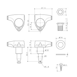 GOTOH NEW Gotoh SGV510Z-EN07 L3+R3 Tuners 21:1 Gear Ratio EBONY 3x3 - CHROME SATIN