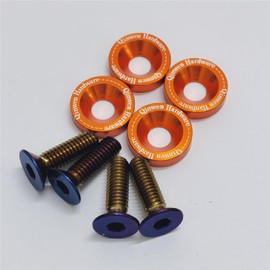 4 Pcs License Plate Bolts Car License Plate Bolts Exterior Parts Bolts Titanium Baked Bolts with Aluminum Bolts Washers Color Orange