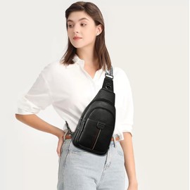 cakang 7L Crossbody Sling Bags for Women Casual Sling Daypack Backpacks Anti Theft Fanny Packs Travel Crossbody Purse with Guitar Strap Black