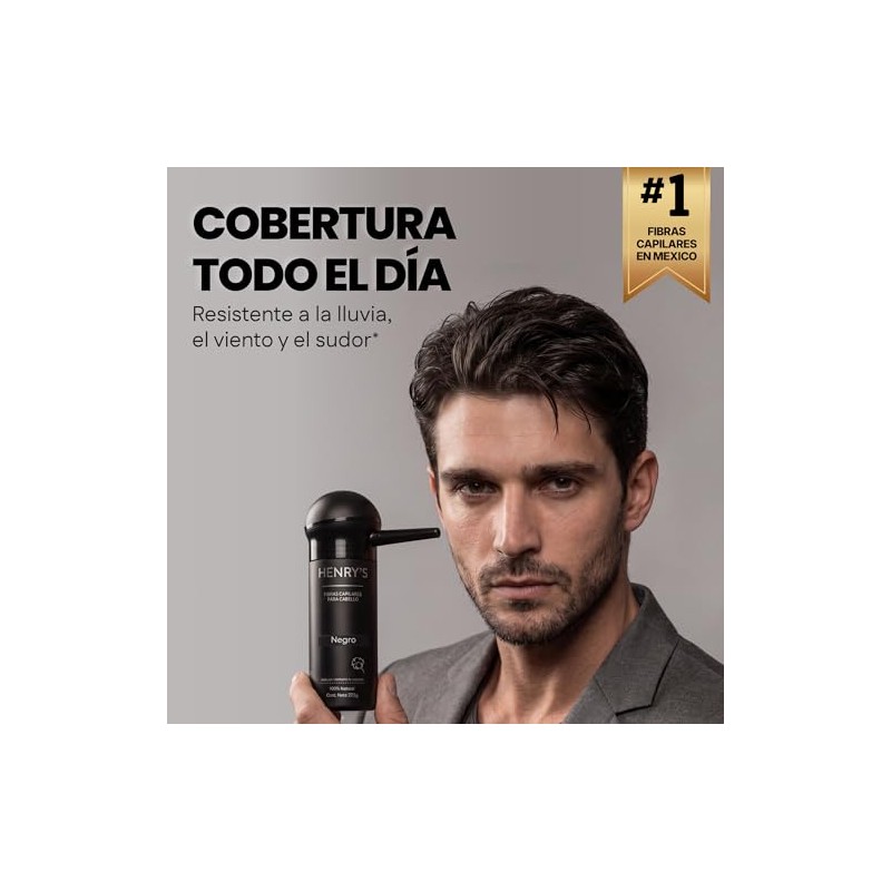 Henrys Kit Fibras Capilares Negro 27.5g con Aplicador, Disimula Áreas