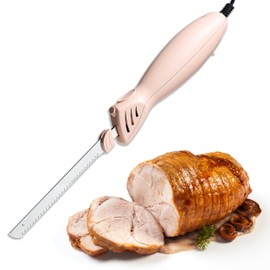 COOK WITH COLOR Electric Knife, 100W Power, Dual Stainless Steel Blades for Precise Cutting, Ergonomic Handle, Low Noise and Vibration, Ideal for Bread, Meat, and Vegetables, Blush