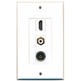 RiteAV Single Gang HDMI RCA and 1 x Toslink Optical Port White Wall Plate OVERSIZED Jumbo MIDI