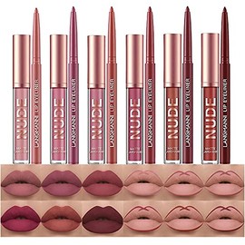 BestLand 12Pcs Matte Liquid Lipstick + Lip Liner Pens Set, One Step Lips Makeup Kits Pigment Velvety Nude Lip Stain Waterproof Long Wear Lip Gloss Make up Gift Set