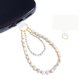 MuagoChic Double Chain Marble Beaded Phone Wrist Strap, Hand Bracelet Strap with Tether Tab, Bead Charms Accessories Wristlet Strap C1